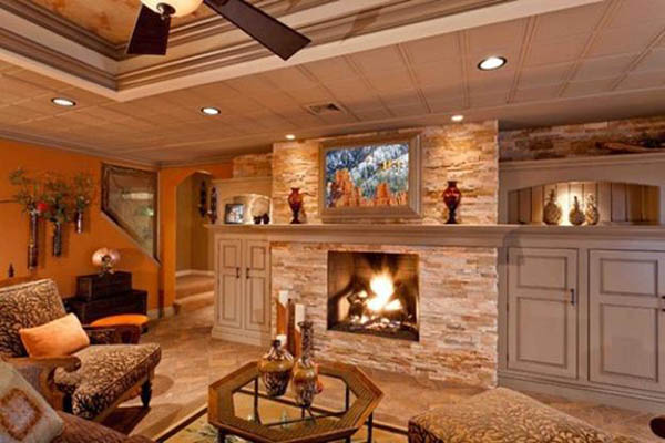 Big fireplace basement decor #basement #basementremodel #basementideas #basementdecor #homedecor #decorhomeideas