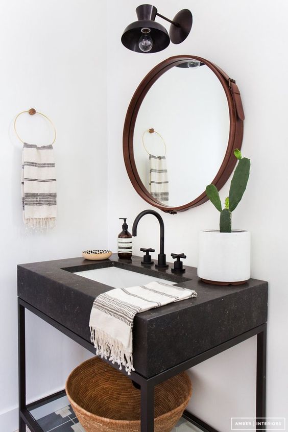 Black vanity with mirror #vanity #bathroomvanity #vanityideas #bathroom #bathroomideas #storage #organization #decorhomeideas