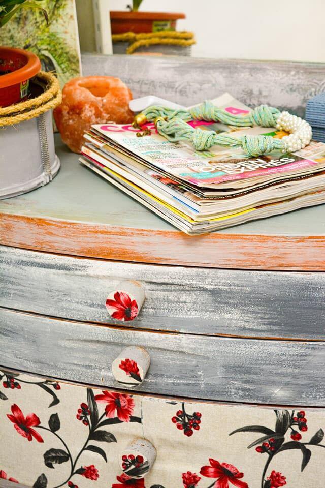 Floral fabric chalk painted cabinet