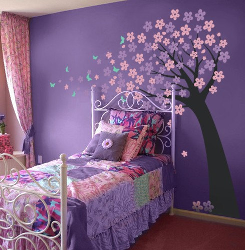 Purple bedroom with stencil #purplebedroom #teenbedroom #girlbedroom #bedroom #homedecor #decorhomeideas