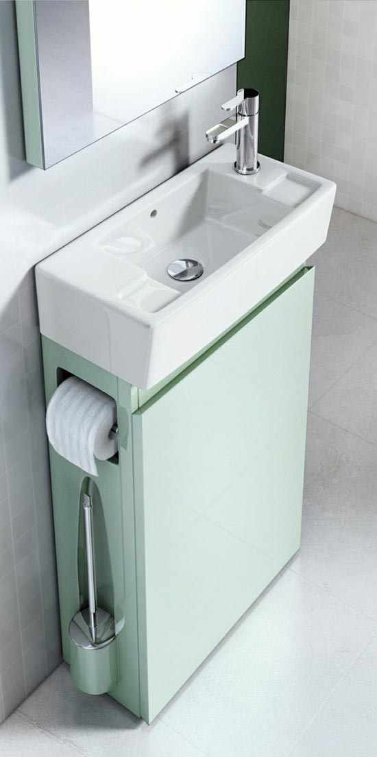 Tiny sea foam narrow vanity idea #vanity #bathroomvanity #vanityideas #bathroom #bathroomideas #storage #organization #decorhomeideas