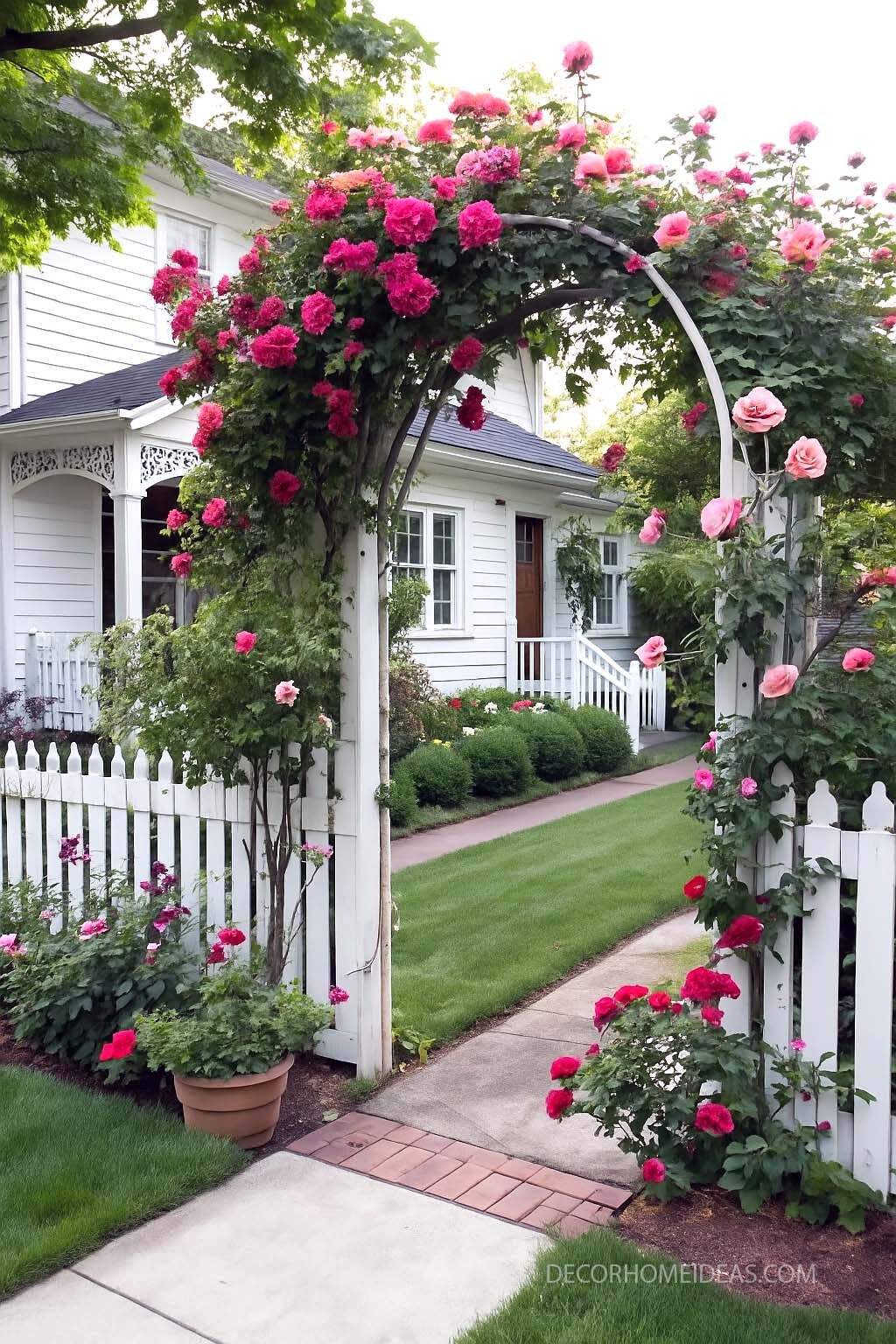 Charming Cottage Garden Entry with Climbing Roses