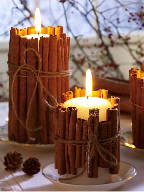 Cinnamon fall decor candles #craft #fall #falldecor #falldecorideas #decorhomeideas