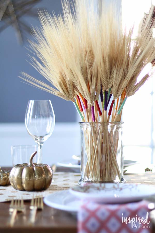 Color wrapped wheat fall decor #craft #fall #falldecor #falldecorideas #decorhomeideas