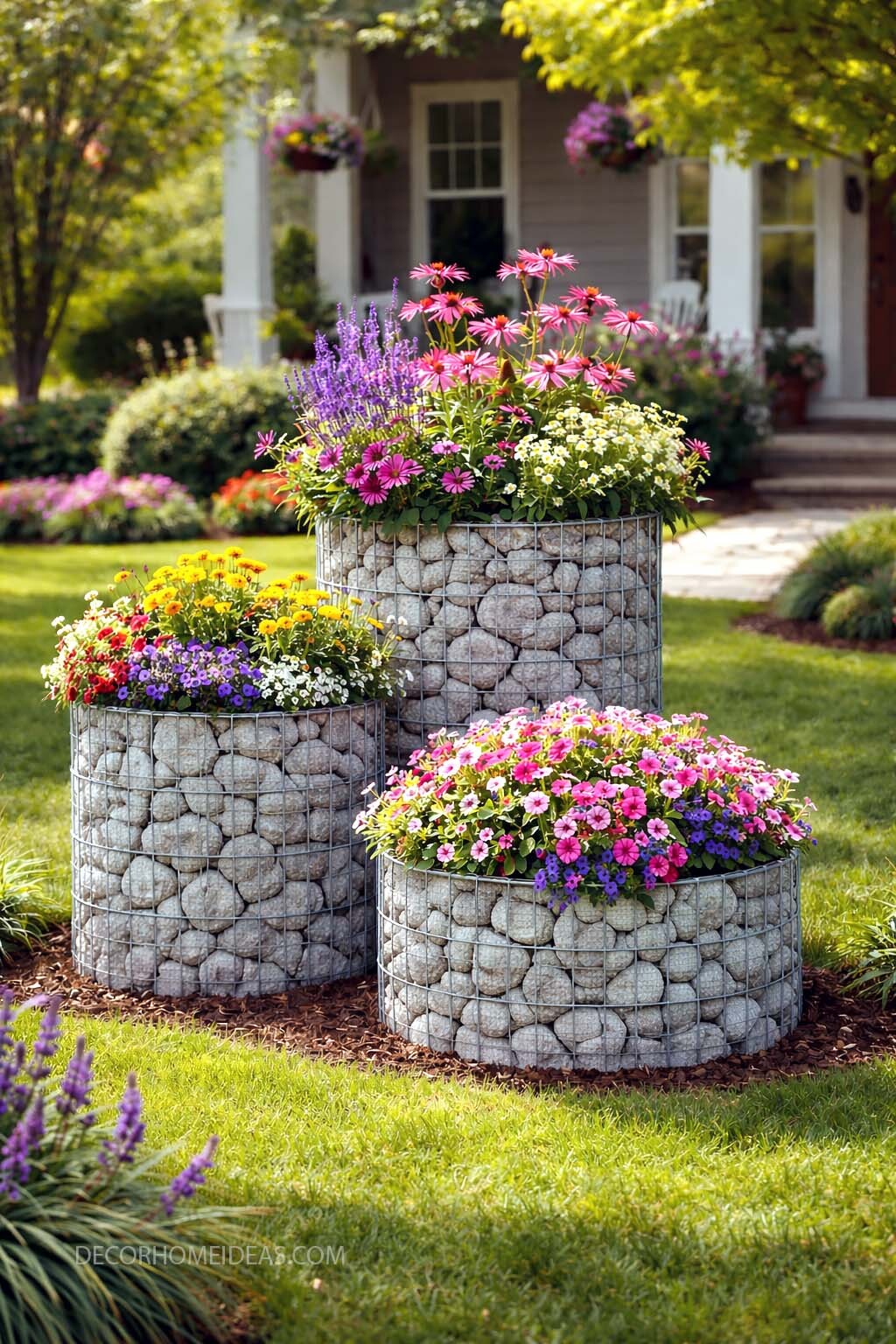DIY Stone Flower Towers for Stunning Front Yard Curb Appeal