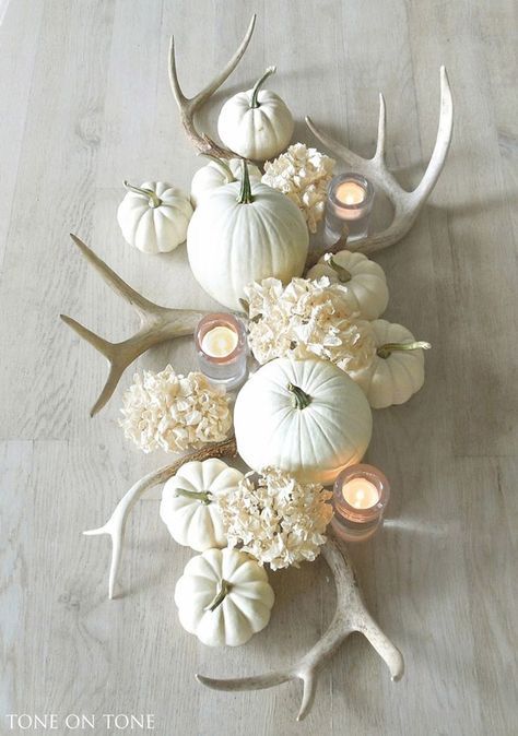 DIY antler centerpiece #fallcenterpiece #falldecor #diy #falldecoration #thanksgiving #decorhomeideas #antler #pumpkin