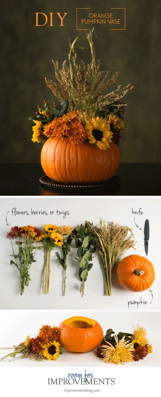 DIY orange pumpkin vase fall decor centerpiece #fallcenterpiece #falldecor #diy #falldecoration #thanksgiving #decorhomeideas #pumpkin