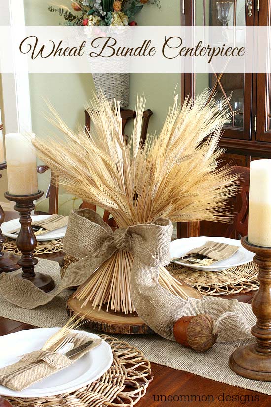 DIY wheat bundle centerpiece fall decoration #fallcenterpiece #falldecor #diy #falldecoration #thanksgiving #decorhomeideas