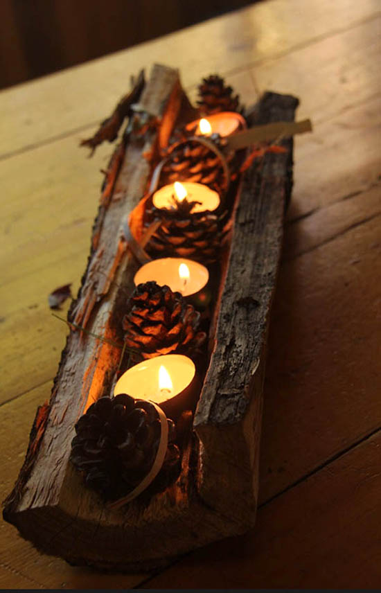Fall candle decoration in a branch #falldecor #fallideas #candles #candlesdecor #decorhomeideas