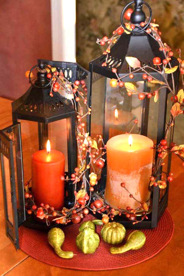 Fall candle decorations with lanterns #falldecor #fallideas #candles #candlesdecor #decorhomeideas