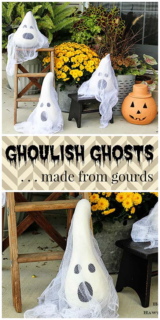 Halloween Gourd Ghosts Outdoor Decoration #halloweendecorations #halloween #diyhalloween #halloweendecor #decorhomeideas