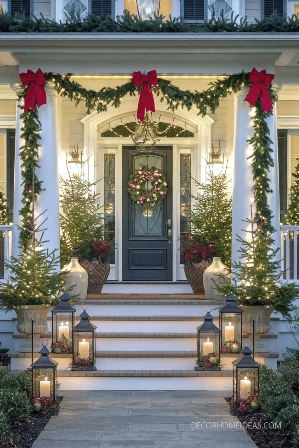 Magical Christmas Porch Decor with Lanterns & Garland – Holiday Front Door Inspiration