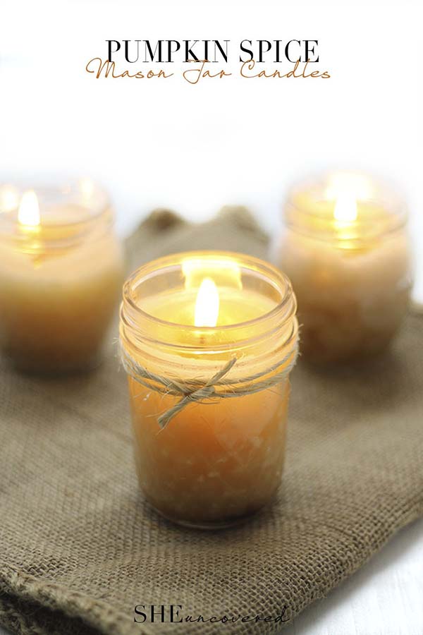 Mason Jar Pumpkin Spice Candles #craft #fall #falldecor #falldecorideas #decorhomeideas