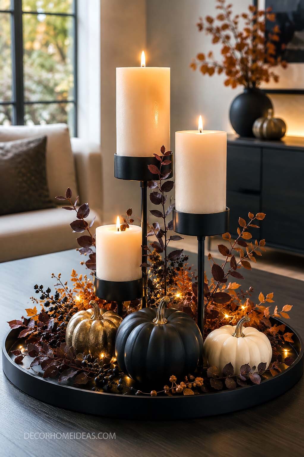 Modern Black and Gold Fall Candle Centerpiece