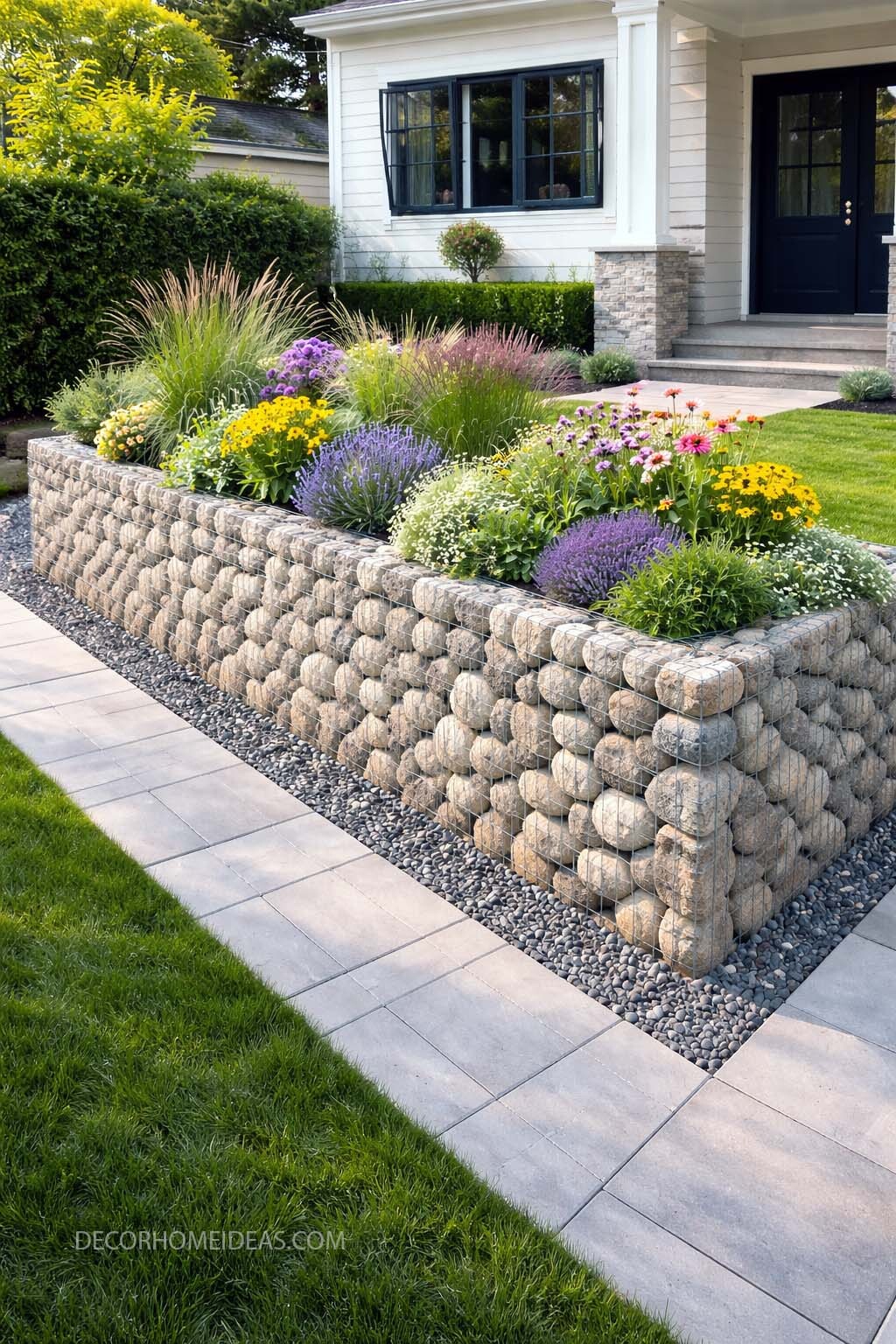 Modern Gabion Raised Bed for Colorful Front Yard Curb Appeal