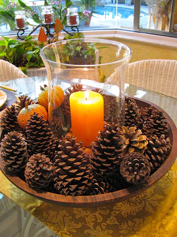 Pinecone glass bowl fall candle #falldecor #fallideas #candles #candlesdecor #decorhomeideas