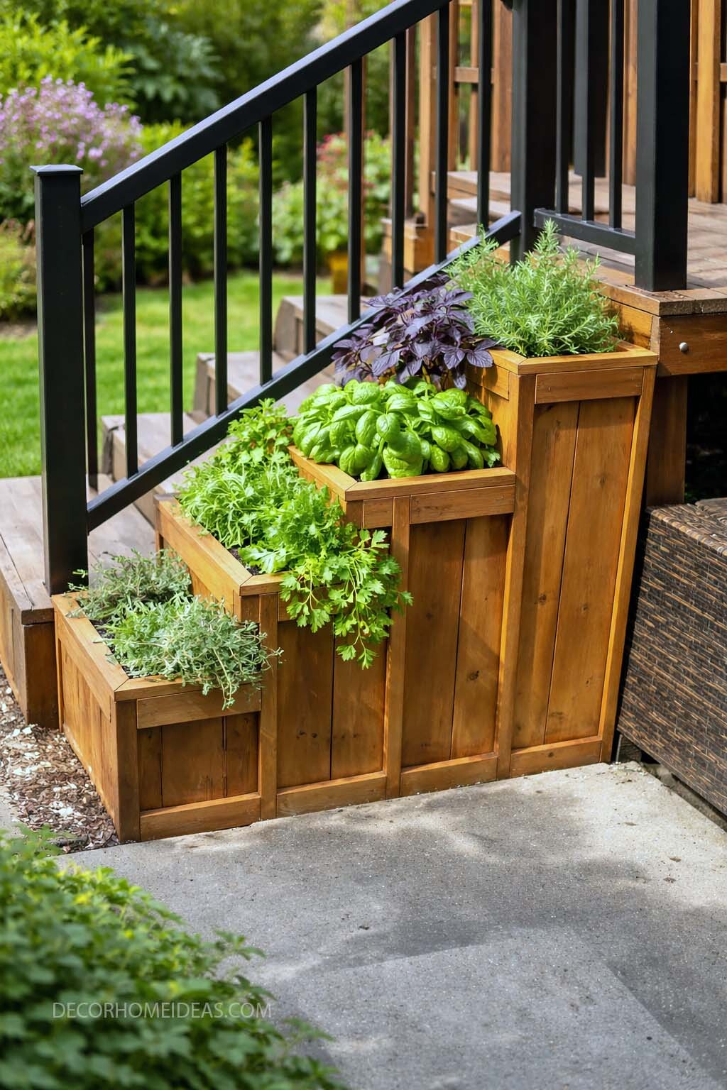 Small Deck Herb Garden Idea with Tiered Planter