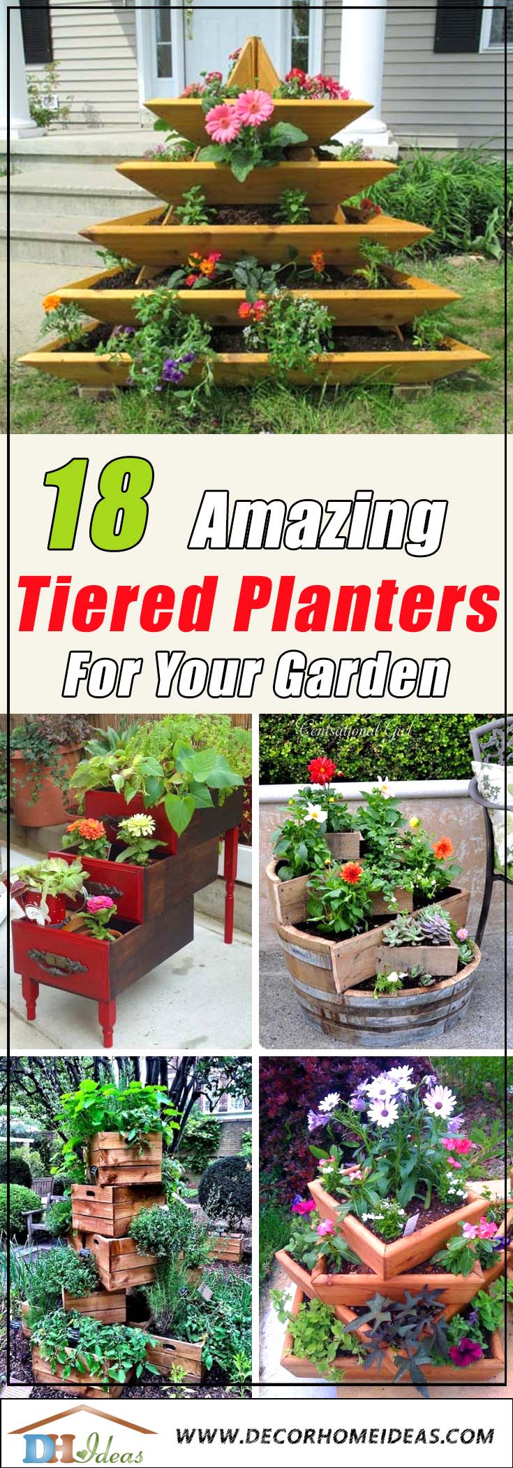 18 Amazing Tiered Planter Ideas #tieredplanter #flowerplanter #planter #flowerpot #decorhomeideas