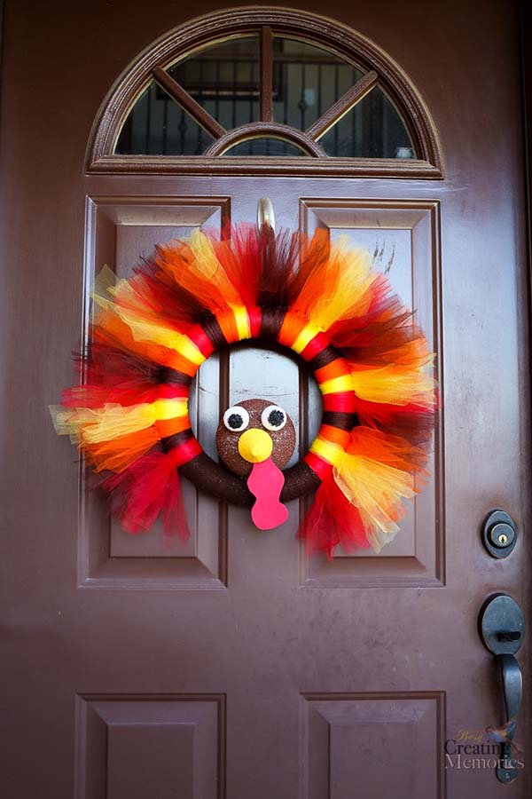 Turkey Tulle Wreath Fall Decor Craft #craft #fall #falldecor #falldecorideas #decorhomeideas