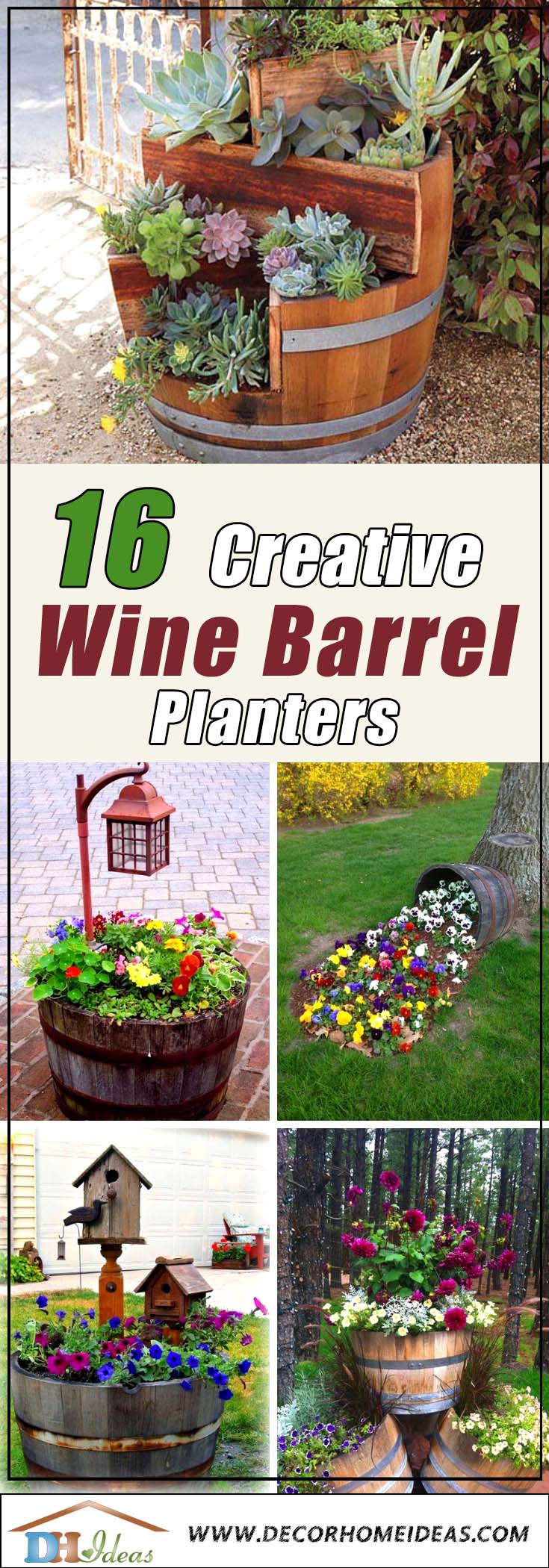 16 Easy To Make Affordable Wine Barrel Planters #diy #winebarrel #flowerplanter #repurpose #decorhomeideas