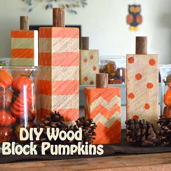 Wood block pumpkins fall craft ideas #craft #fall #falldecor #falldecorideas #decorhomeideas