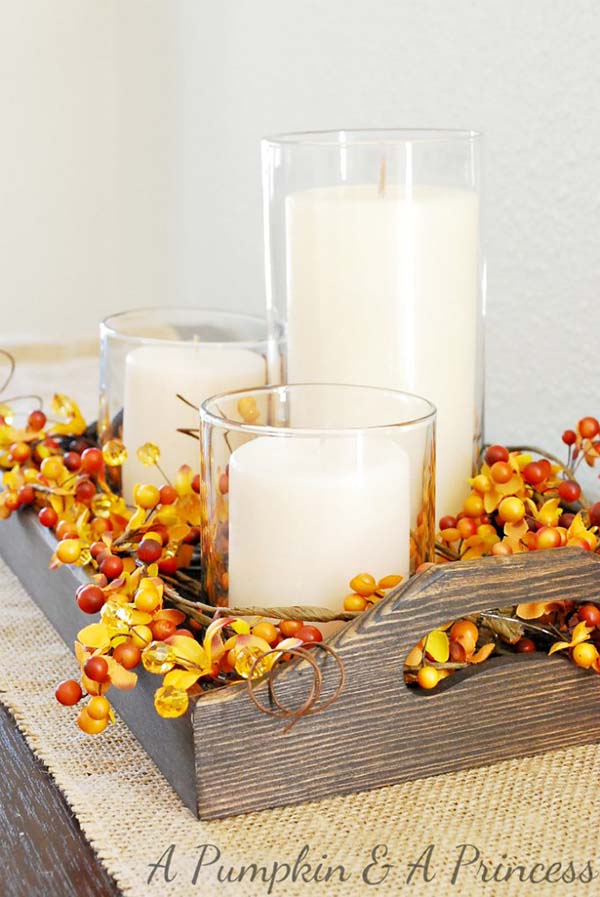 Wood tray and candles #falldecor #fallideas #candles #candlesdecor #decorhomeideas