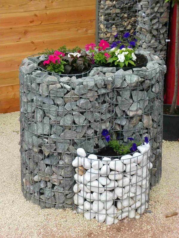 Combined gabion planter #gabion #gabionplanter #flowerplanter #gardenideas #decorhomeideas