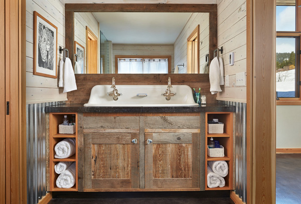 Double faucet farmhouse bathroom sink #troughsink #bathroom #farmhouse #sink #decorhomeideas