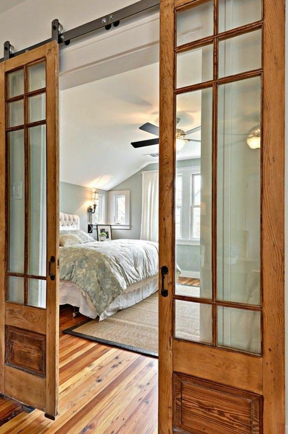 Double glass bedroom barn door #barndoor #bedroom #interior #homedecor #decorhomeideas