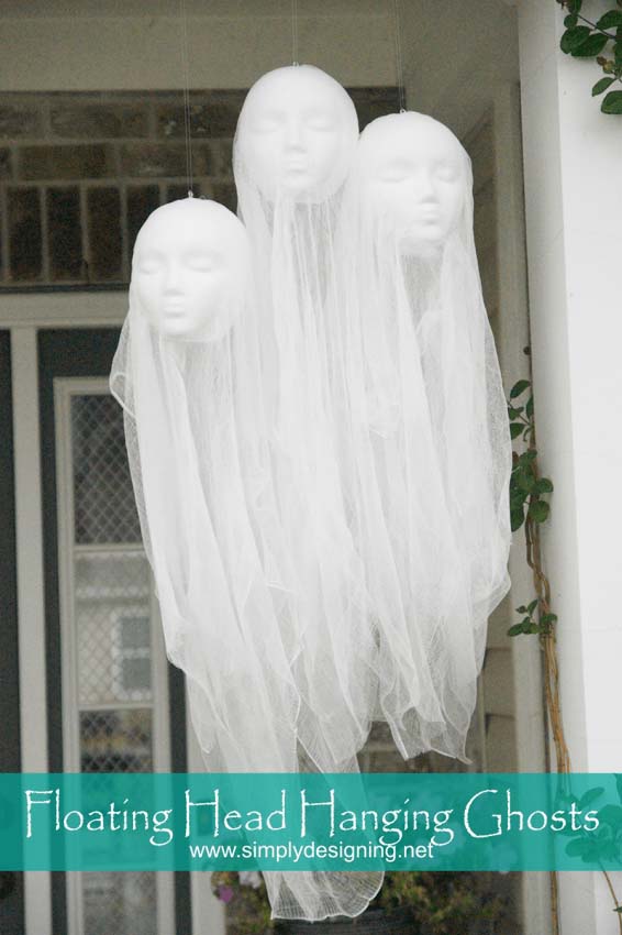 Floating head hanging ghosts Halloween #halloweendecorations #halloween #diyhalloween #halloweendecor #decorhomeideas