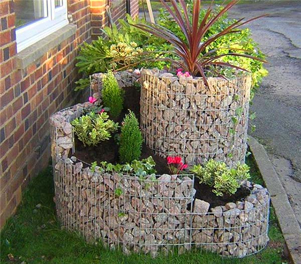 Front yard gabion planter ideas #gabion #gabionplanter #flowerplanter #gardenideas #decorhomeideas