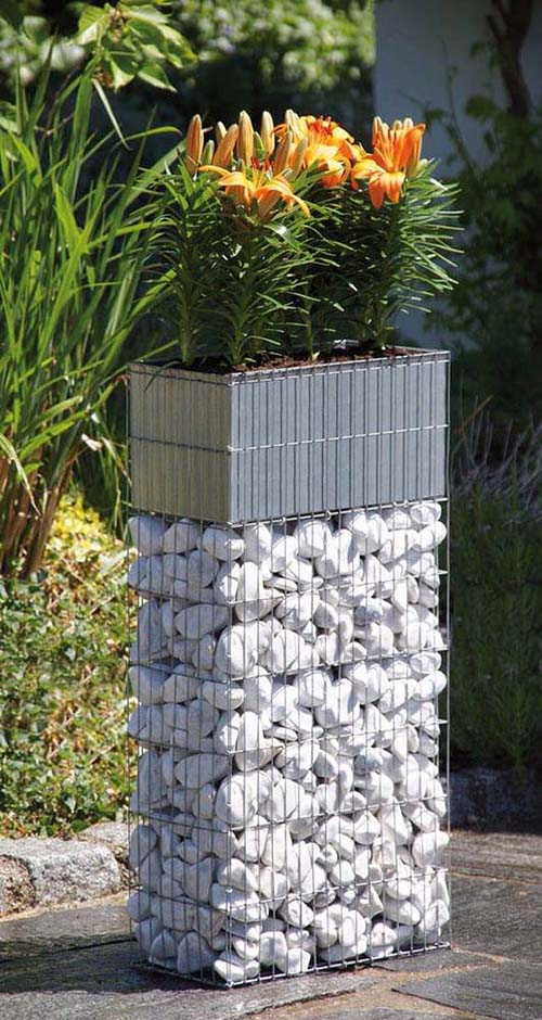 Gabion planter blossom flowers #gabion #gabionplanter #flowerplanter #gardenideas #decorhomeideas