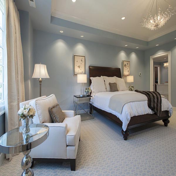 Light blue master bedroom with sitting area #bedroom #masterbedroom #sittingarea #homedecor #interiordesign #decorhomeideas