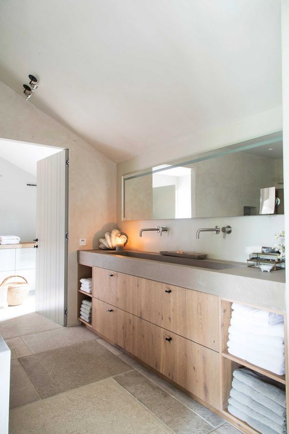 Modern bathroom concrete sink #troughsink #bathroom #sink #concretesink #bathroomideas #decorhomeideas
