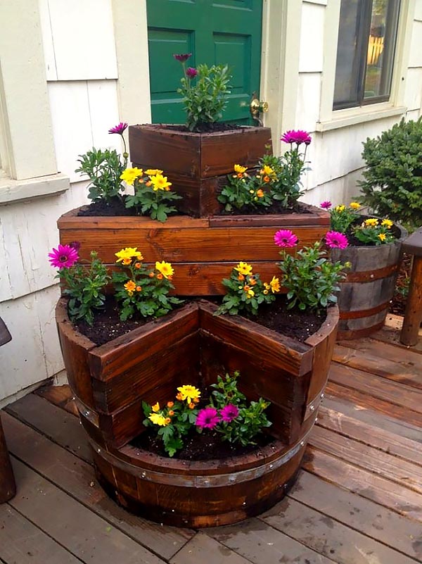 Old wine barrel big flower planter #diy #winebarrel #flowerplanter #repurpose #decorhomeideas