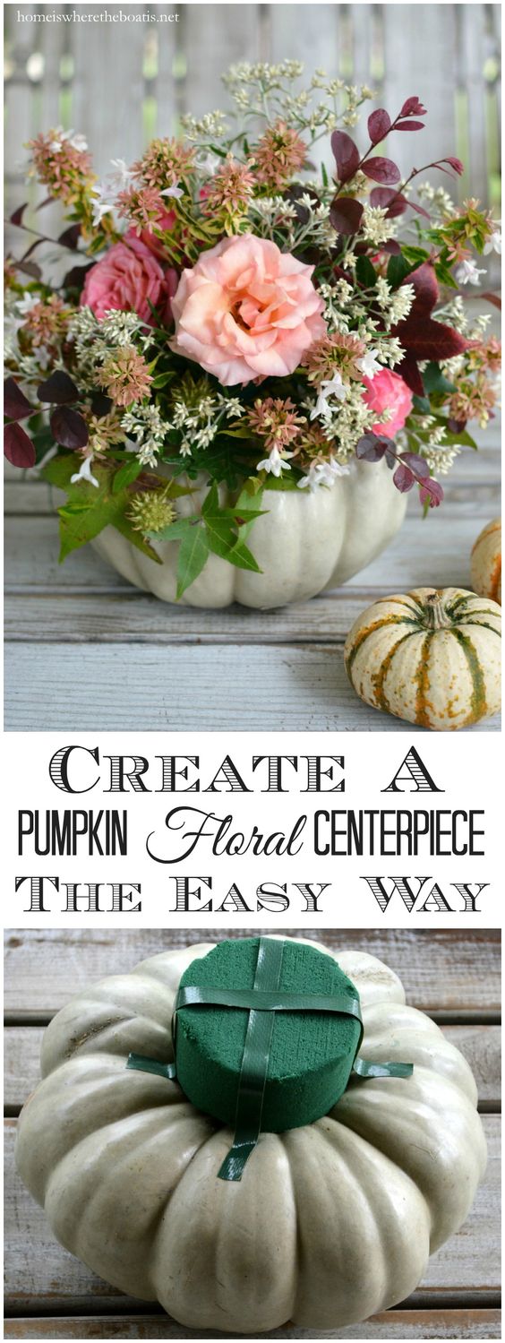 Pumpkin floral diy fall centerpiece #fallcenterpiece #falldecor #diy #falldecoration #thanksgiving #decorhomeideas #pumpkin