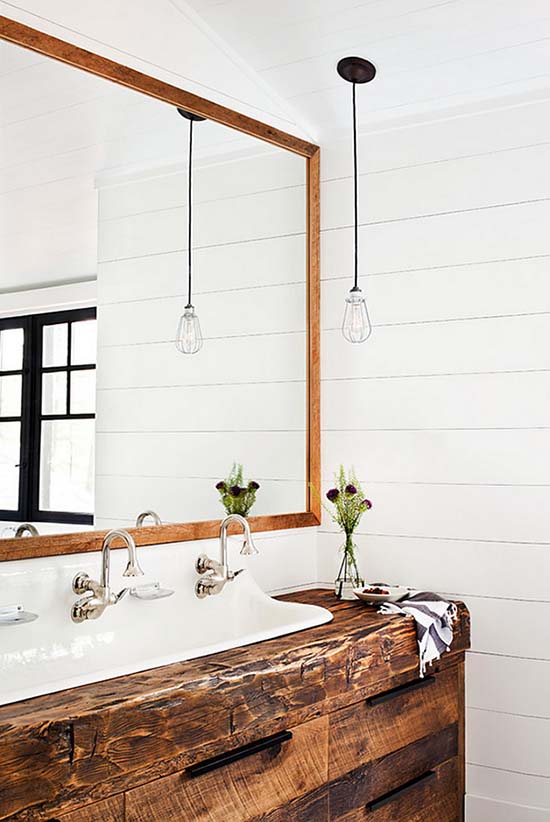 Reclaimed beam farmhouse trough bathroom sink #troughsink #bathroom #farmhouse #sink #decorhomeideas