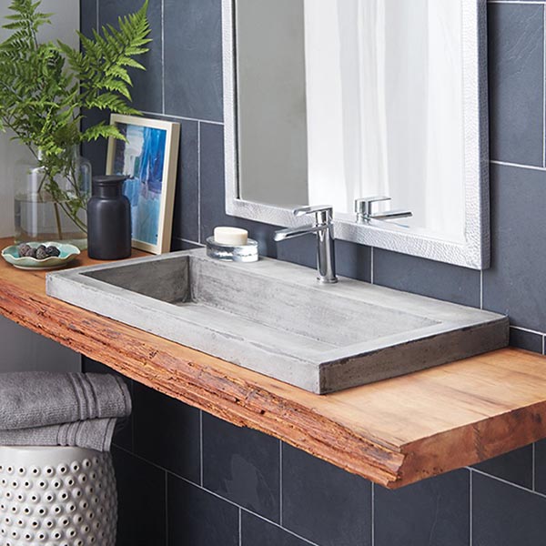 Rectangular concrete trough bathroom sink