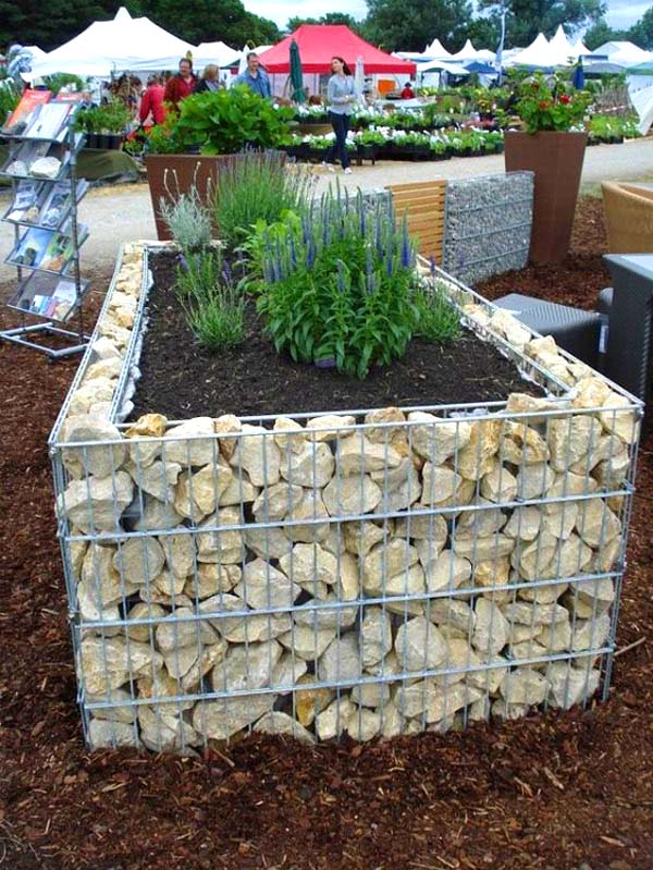 Rectangular gabion planter #gabion #gabionplanter #flowerplanter #gardenideas #decorhomeideas