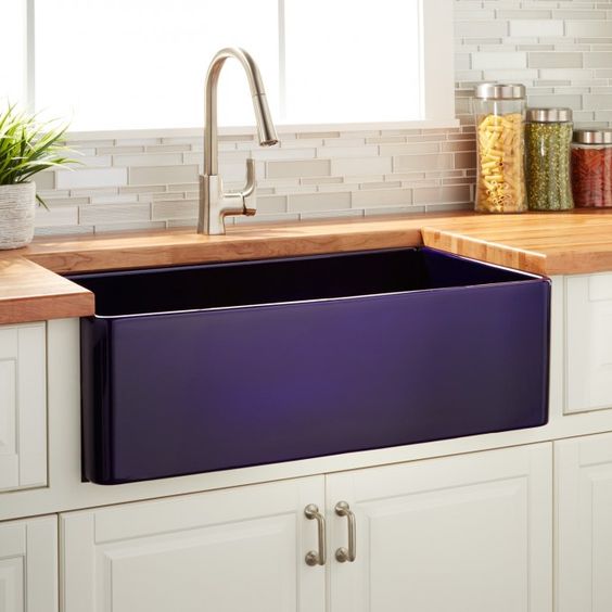 Sapphire blue apron kitchen sink #sink #apronsink #kitchen #kitchensink #decorhomeideas