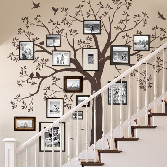 Tree decal family photos staircase decoration #staircase #stairs #stairway #stairsdecoration #homedecor #decorhomeideas