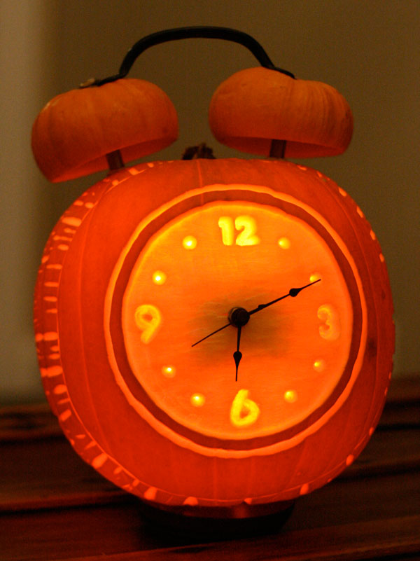 Alarm Clock Carved Pumpkin #pumpkin #carving #halloween #falldecor #decorhomeideas