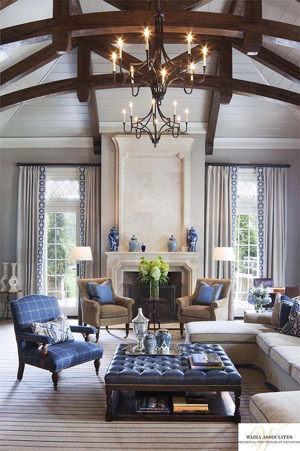 Blue navy living room with fireplace between doors #fireplacemantel #fireplace #mantel #homedecor #decorhomeideas