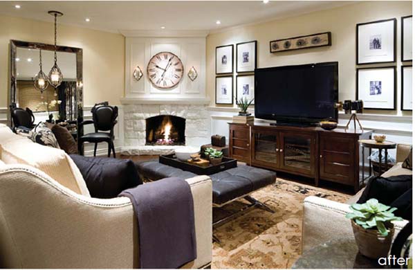 Corner fireplace with big clock #fireplace #fireplaceideas #corner #decorhomeideas