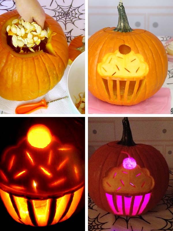Cupcake Carved Pumpkin #pumpkin #carving #halloween #falldecor #decorhomeideas