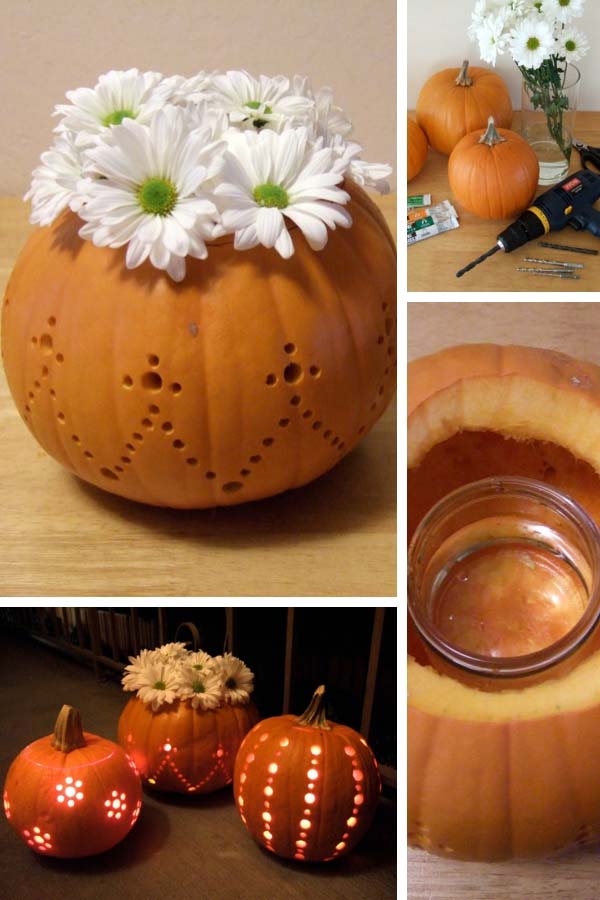 Drilled Pumpkin #pumpkin #carving #halloween #falldecor #decorhomeideas