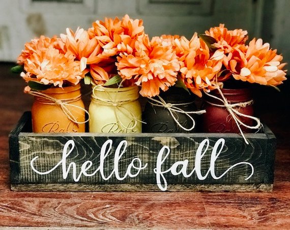 Fall Mason Jar Centerpiece #falldecor #etsy #fallideas #falldecoration #decorhomeideas