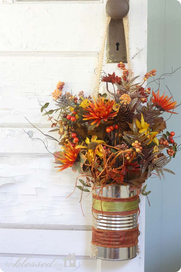 Flowers In Can Fall Front Door Decoration #falldecor #fallfrontdoor #frontdoor #decorhomeideas