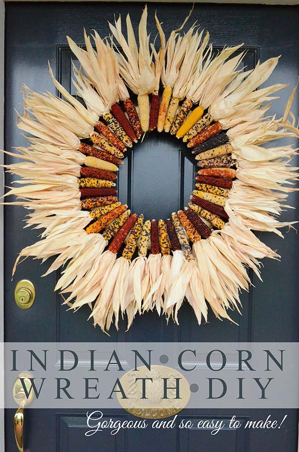 Indian Corn Wreath Fall Front Door Decor #falldecor #fallfrontdoor #frontdoor #decorhomeideas