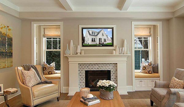 Living room fireplace with side seating #fireplacemantel #fireplace #mantel #homedecor #decorhomeideas